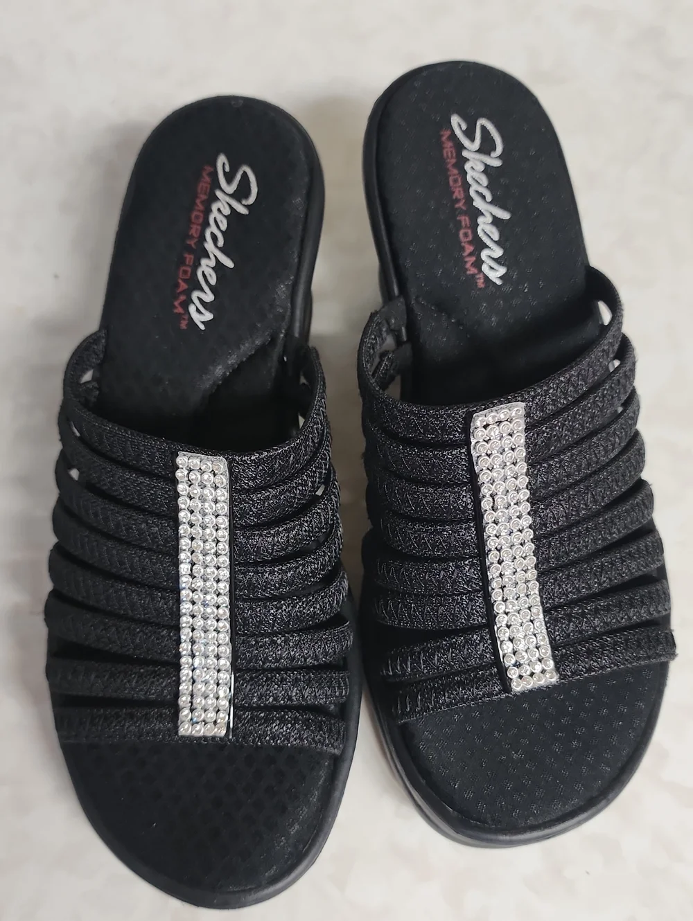 Skechers Black Wedge Slide with Crystal Accent womens 7.5 number 1145